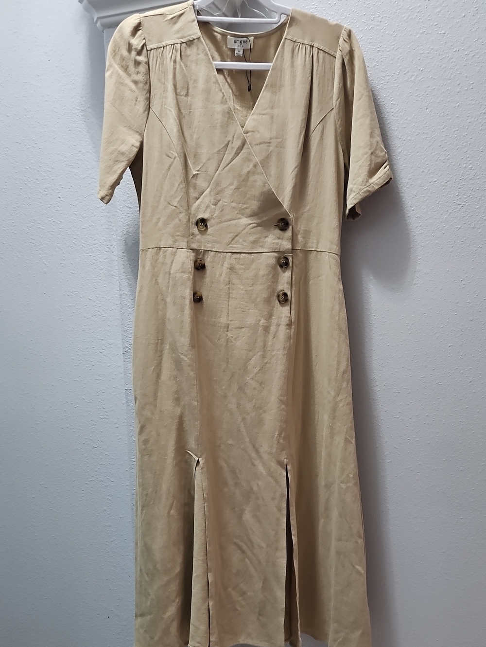 Umgee Beige Double-Breasted Midi Dress